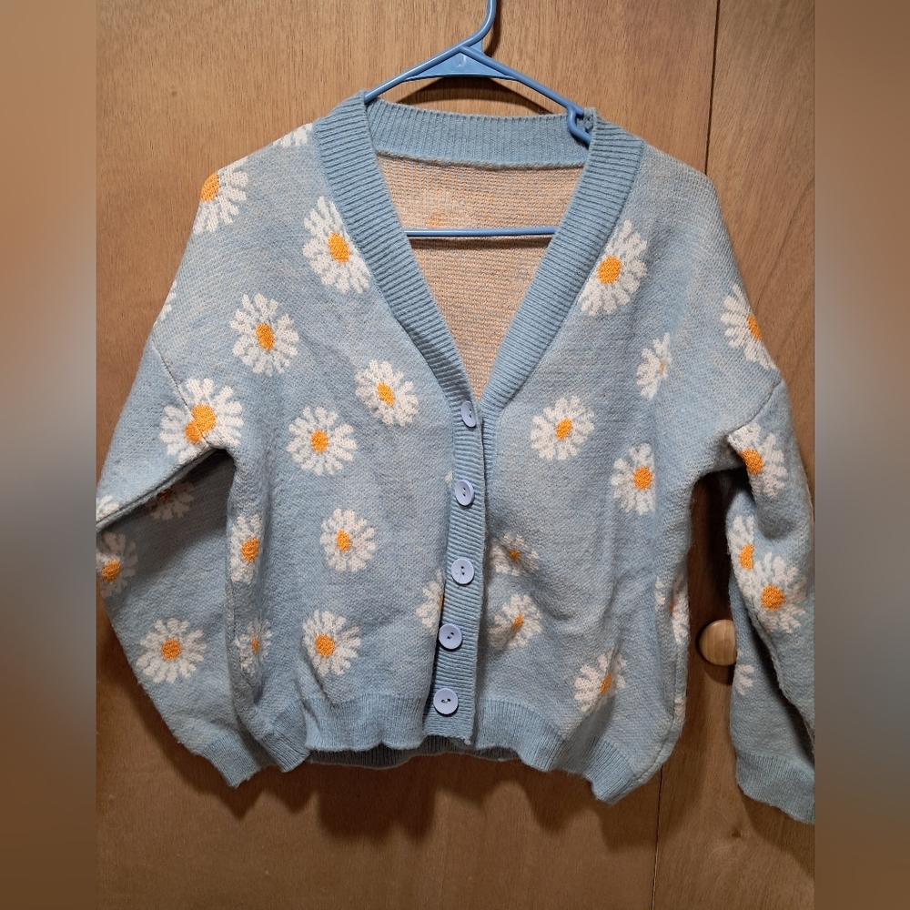 Floral Blue Cardigan Sweater